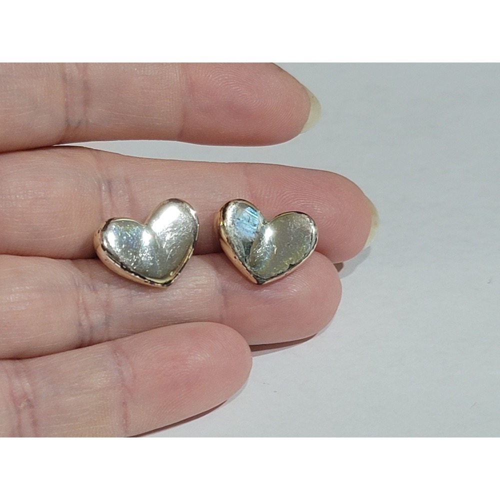 Carolee Silver Tone Puffy Heart Stud Earrings Vintage Designer Costume Jewelry